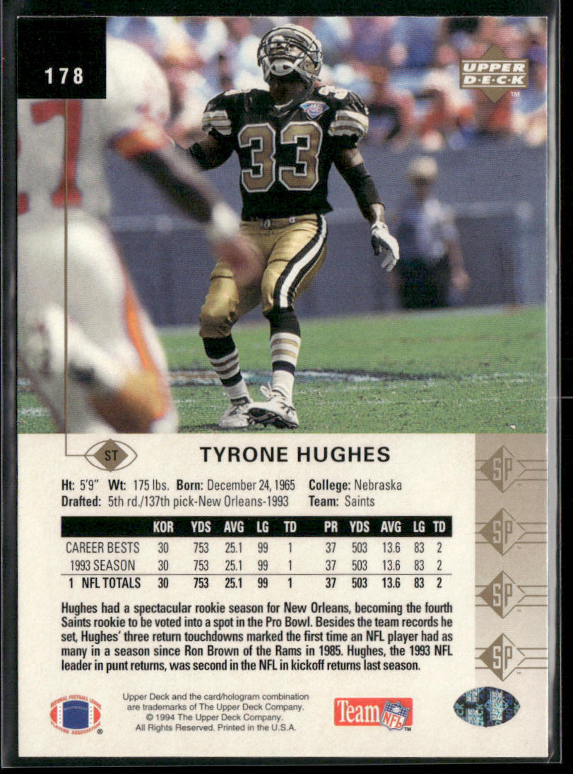 Tyrone Hughes 1994 SP #178 New Orleans Saints
