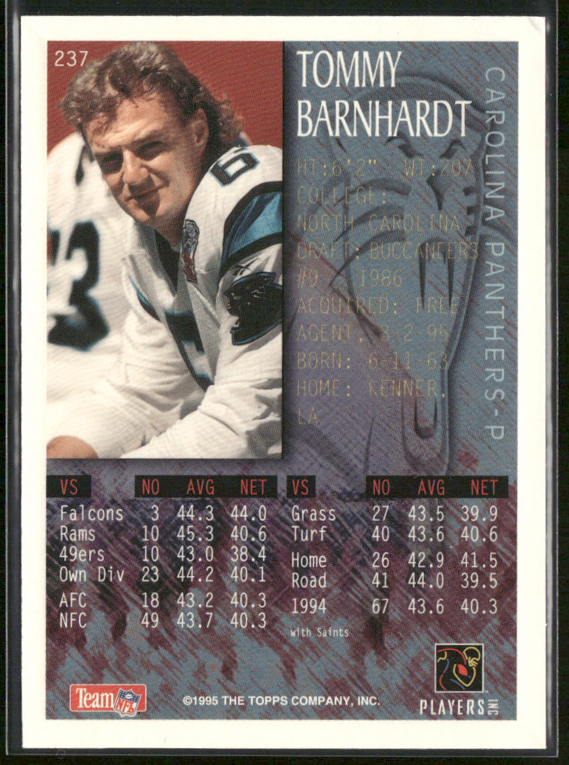 Tommy Barnhardt 1995 Bowman #237 Carolina Panthers