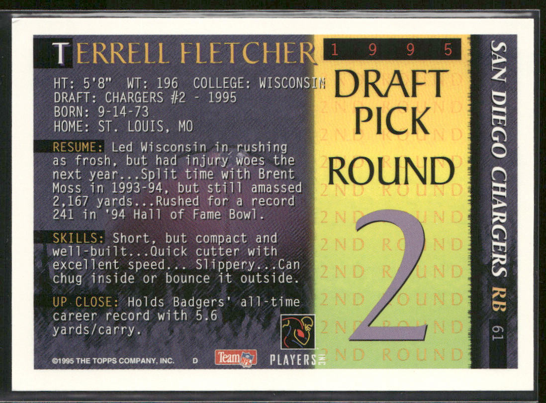 Terrell Fletcher 1995 Bowman #61 RC San Diego Chargers