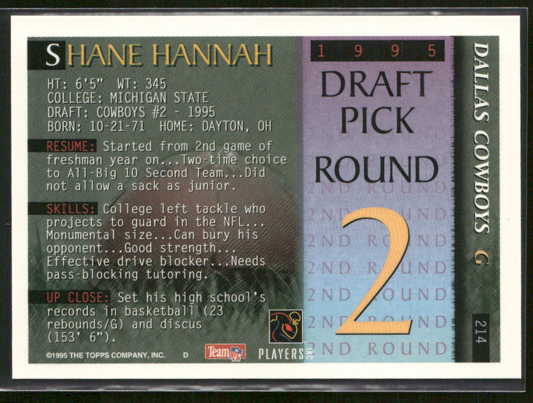 Shane Hannah 1995 Bowman #214 RC Dallas Cowboys