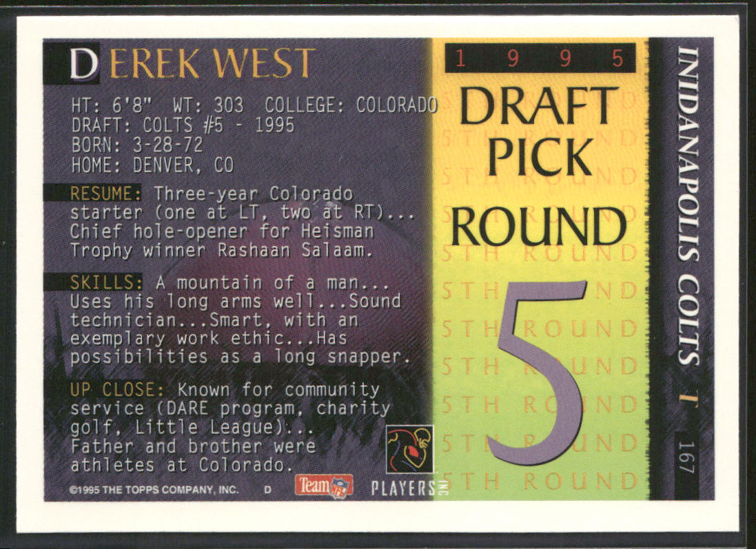 Derek West 1995 Bowman #167 RC Indianapolis Colts
