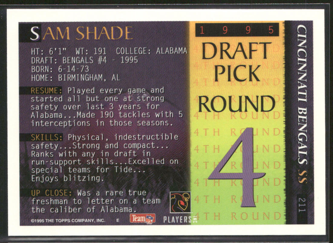 Sam Shade 1995 Bowman #211 RC Cincinnati Bengals