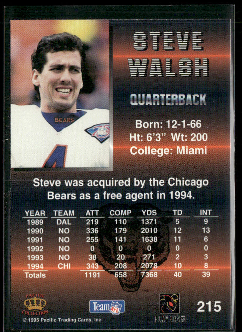 Steve Walsh 1995 Pacific #215 Chicago Bears