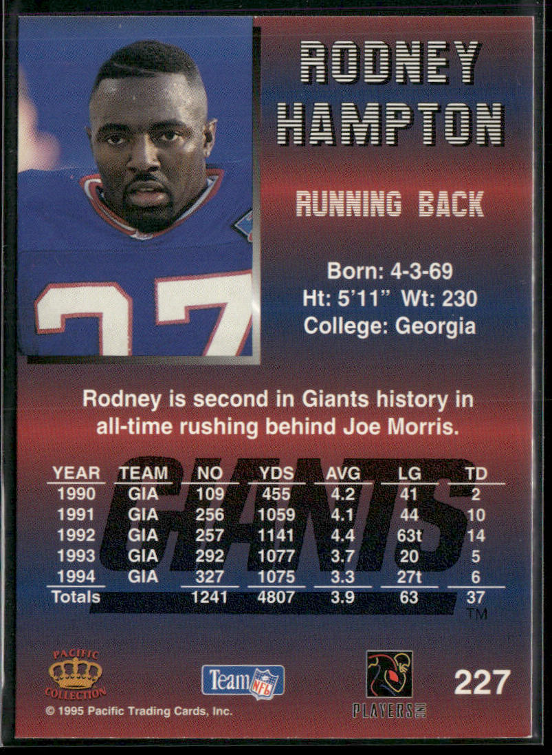 Rodney Hampton 1995 Pacific #227 New York Giants