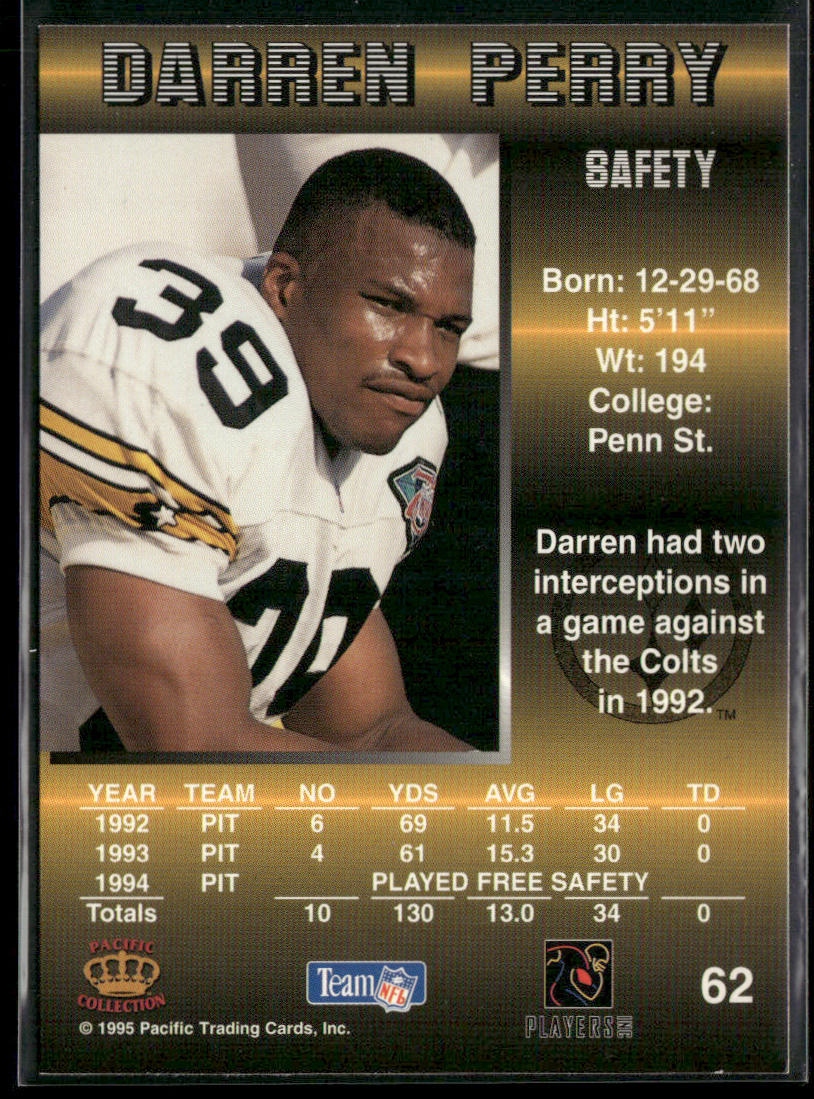 Darren Perry 1995 Pacific #62 Pittsburgh Steelers