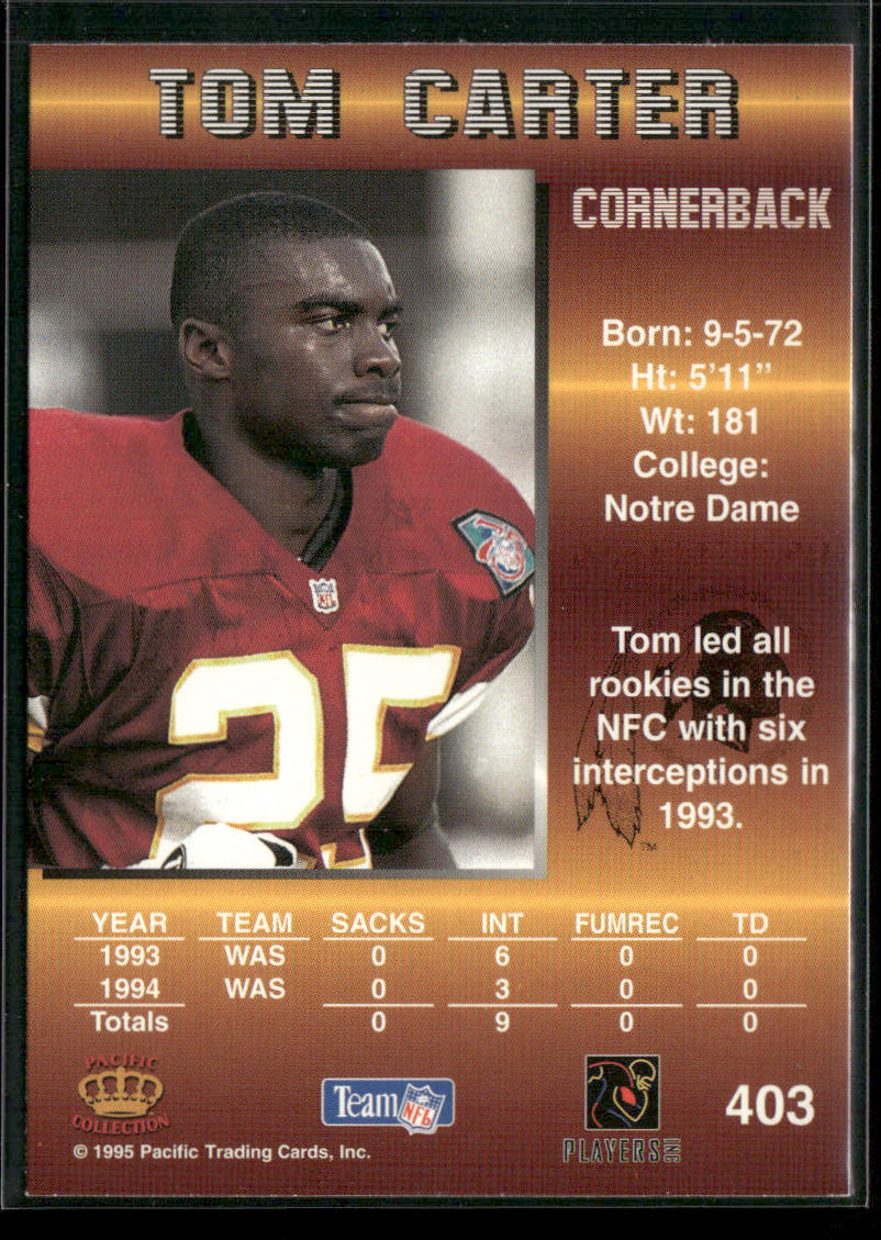 Tom Carter 1995 Pacific #403 Washington Redskins