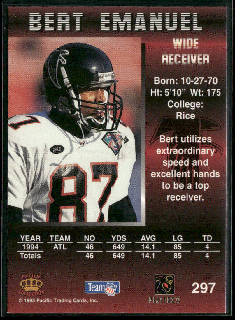Bert Emanuel 1995 Pacific #297 Atlanta Falcons