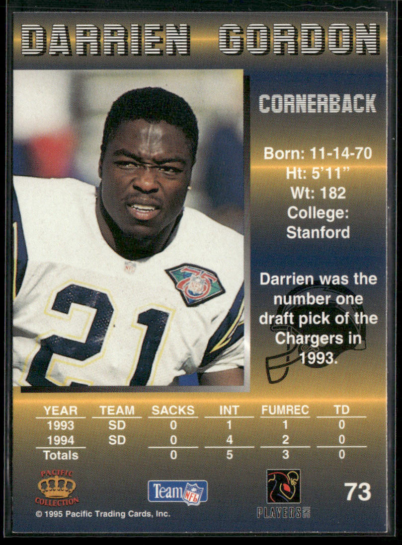 Darrien Gordon 1995 Pacific #73 San Diego Chargers