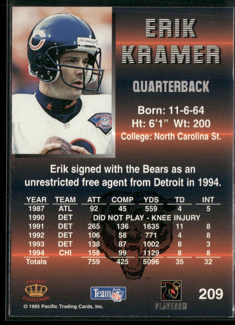 Erik Kramer 1995 Pacific #209 Chicago Bears