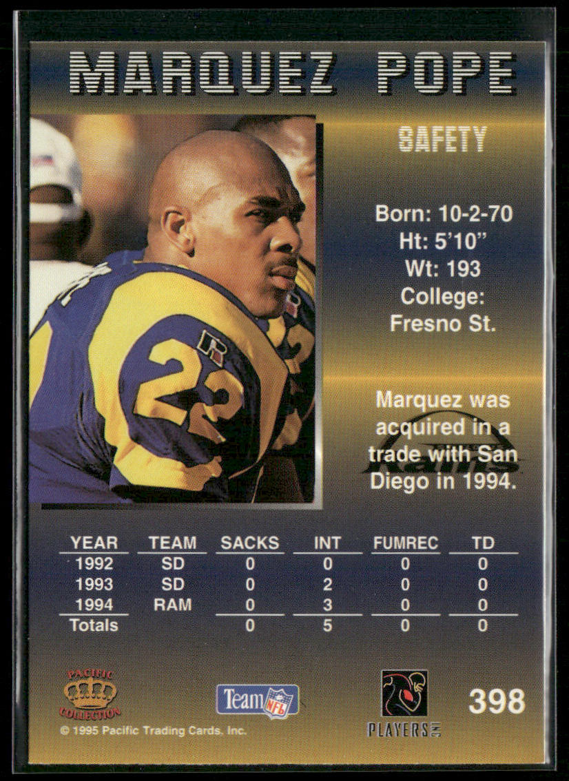 Marquez Pope 1995 Pacific #398 St. Louis Rams
