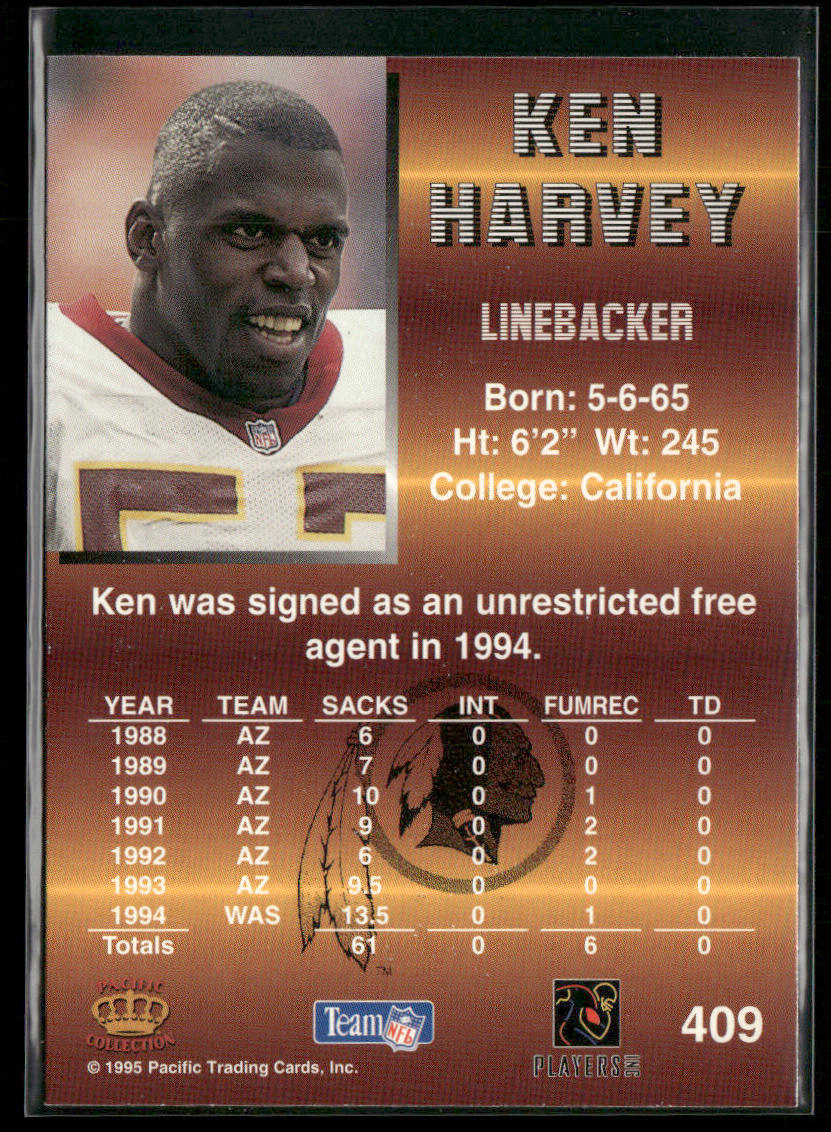 Ken Harvey 1995 Pacific #409 Washington Redskins