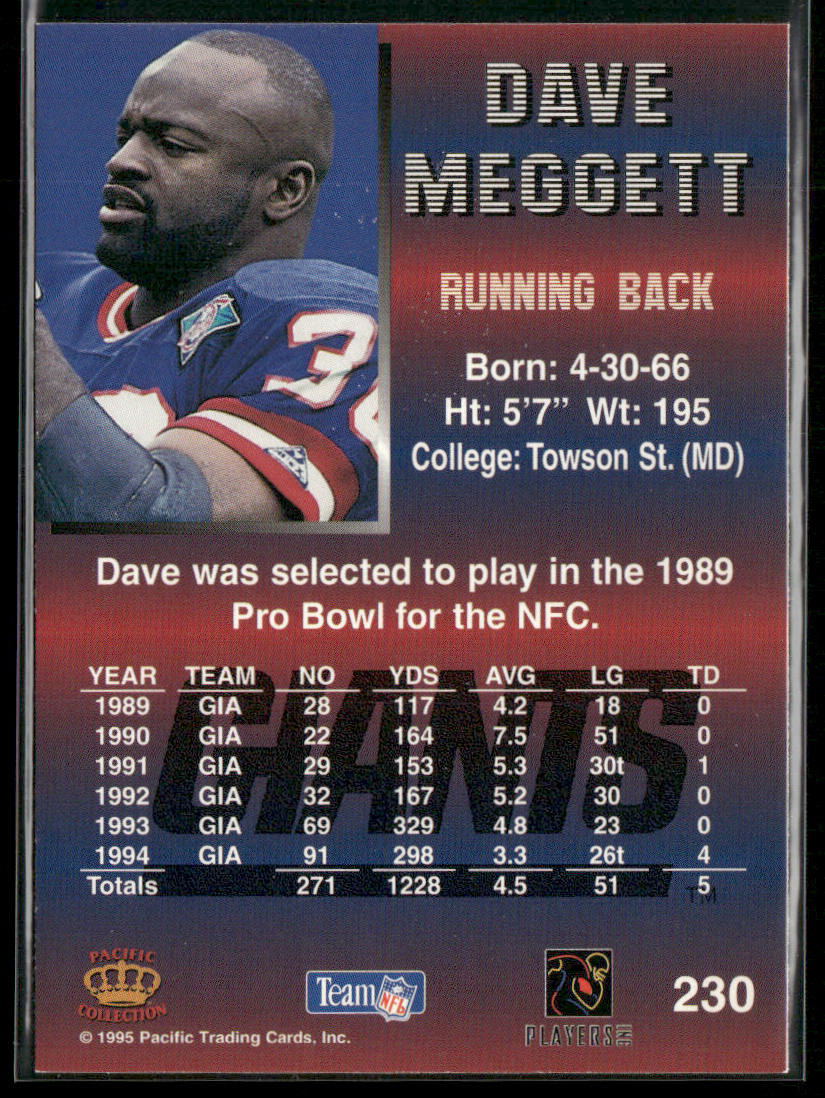 Dave Meggett 1995 Pacific #230 New York Giants