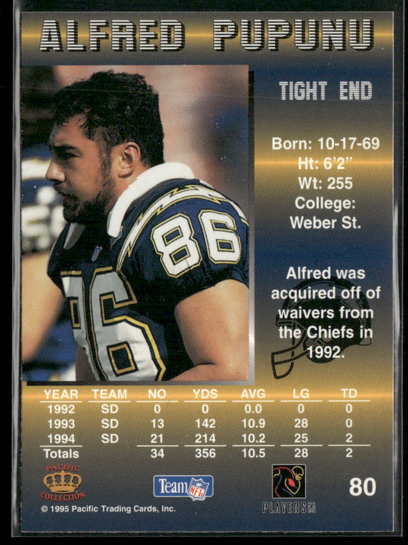 Alfred Pupunu 1995 Pacific #80 RC San Diego Chargers