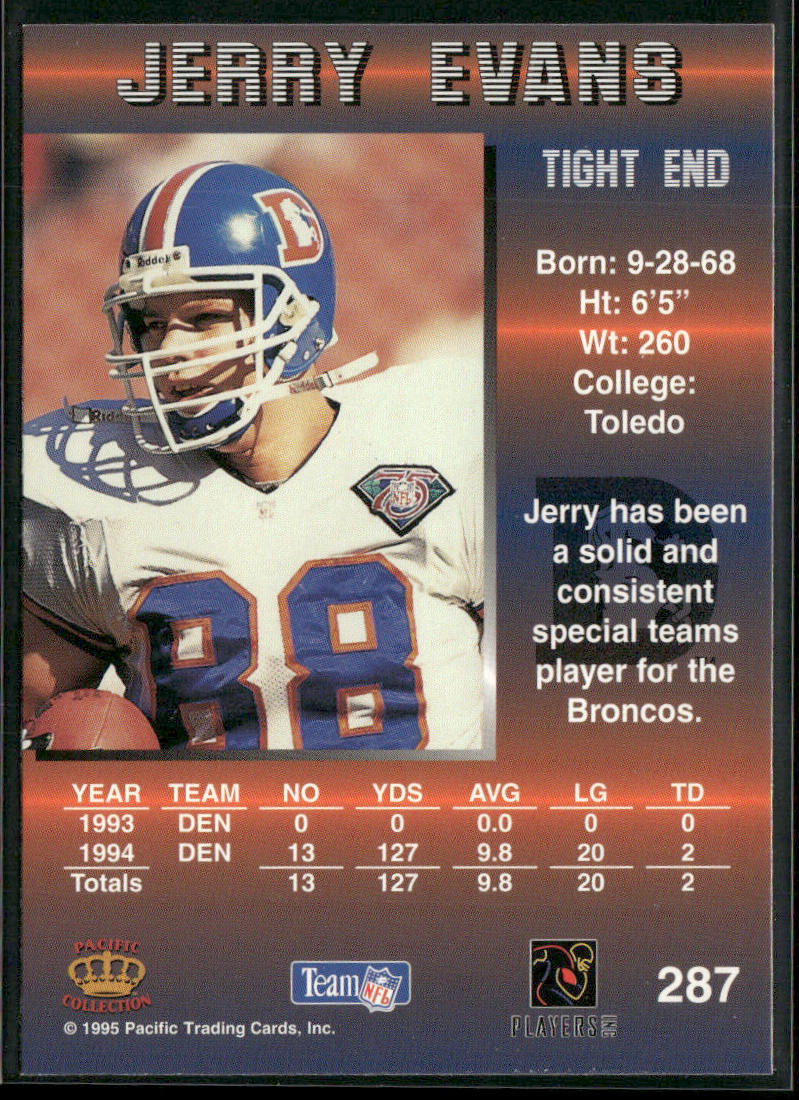 Jerry Evans 1995 Pacific #287 RC Denver Broncos