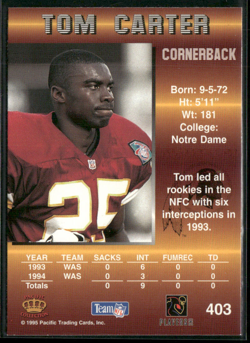 Tom Carter 1995 Pacific #403 Washington Redskins back