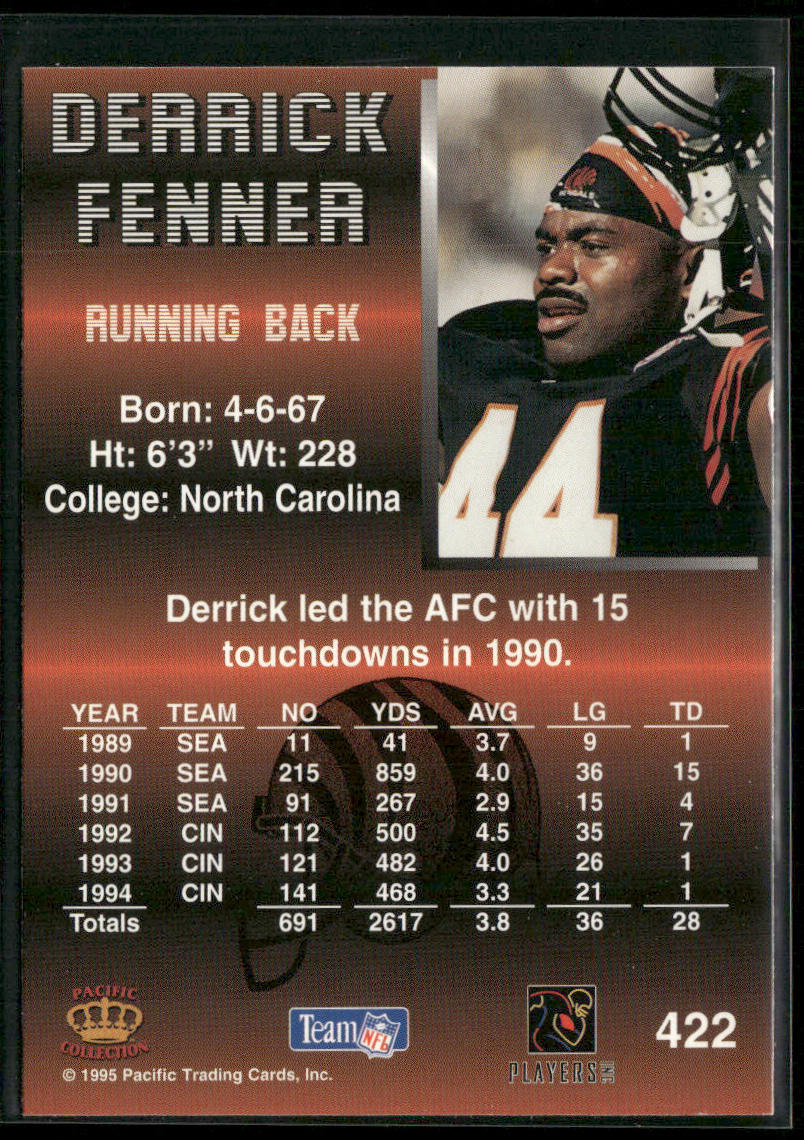 Derrick Fenner 1995 Pacific #422 Cincinnati Bengals
