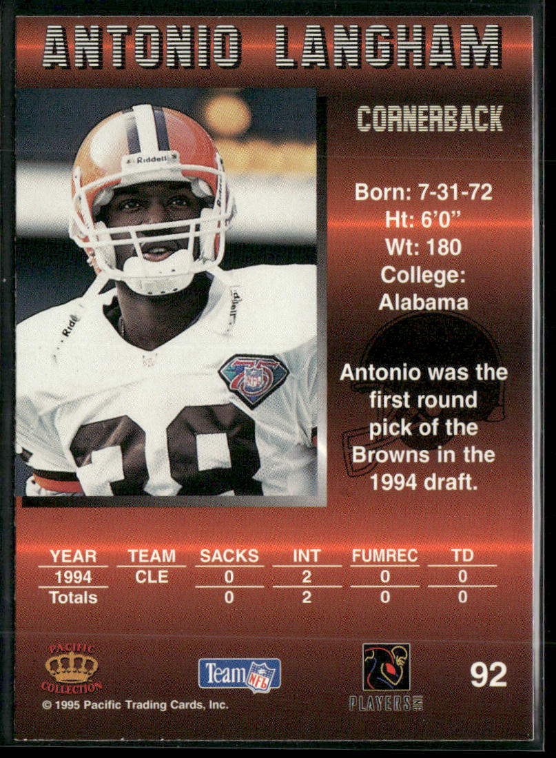 Antonio Langham 1995 Pacific #92 Cleveland Browns