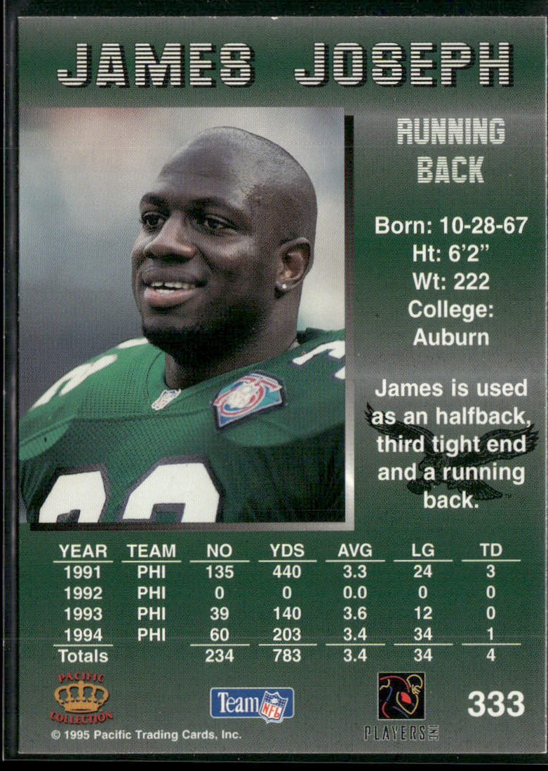 James Joseph 1995 Pacific #333 Philadelphia Eagles