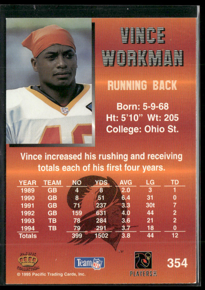 Vince Workman 1995 Pacific #354 Tampa Bay Buccaneers back