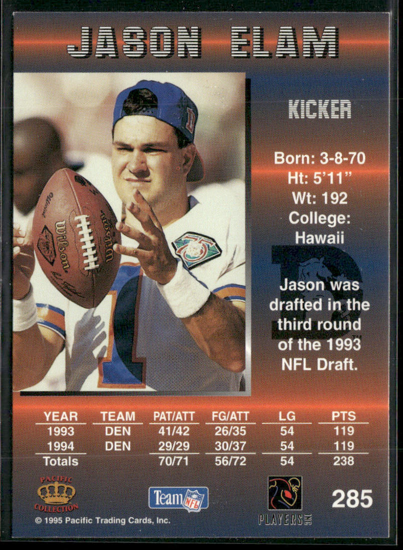 Jason Elam 1995 Pacific #285 Denver Broncos