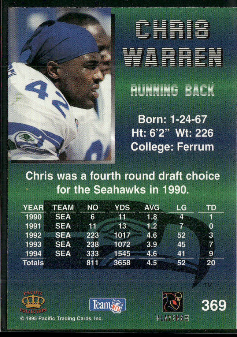 Chris Warren 1995 Pacific #369 Seattle Seahawks