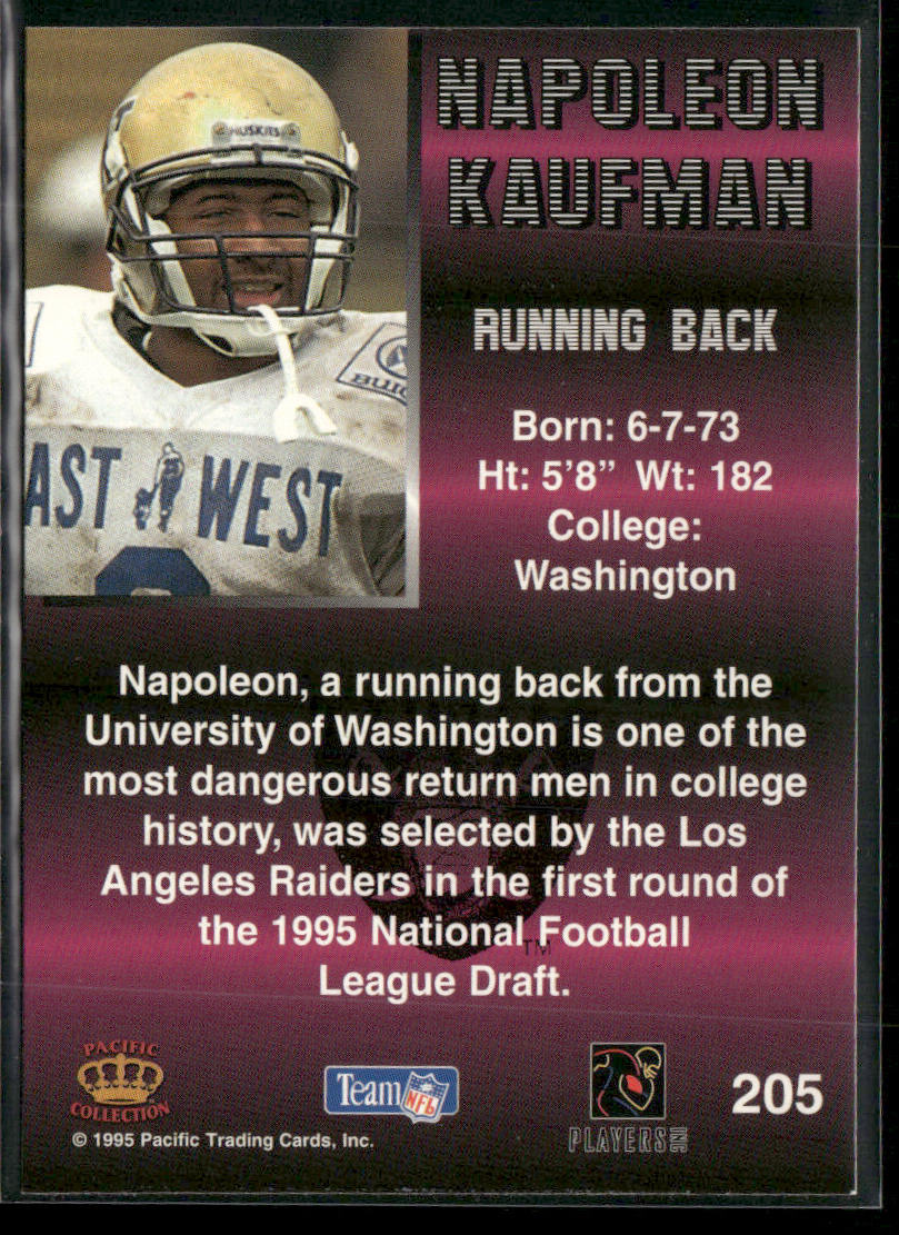 Napoleon Kaufman 1995 Pacific #205 RC Oakland Raiders back