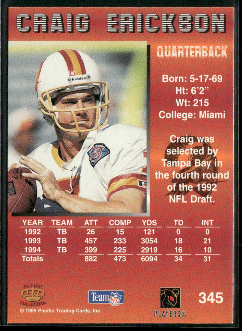 Craig Erickson 1995 Pacific #345 Tampa Bay Buccaneers