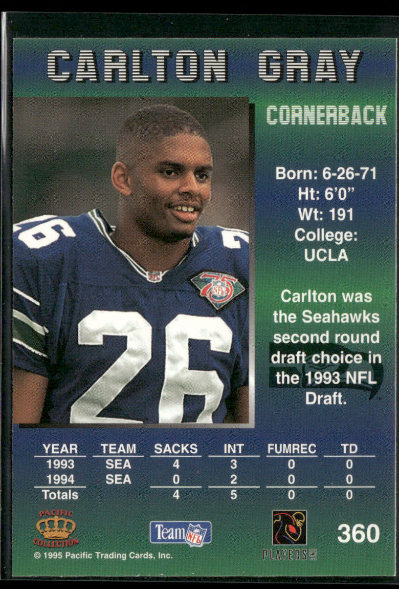 Carlton Gray 1995 Pacific #360 Seattle Seahawks