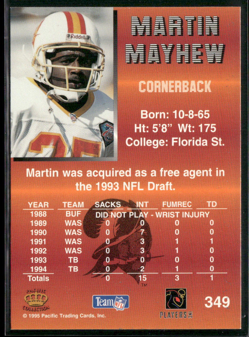 Martin Mayhew 1995 Pacific #349 Tampa Bay Buccaneers