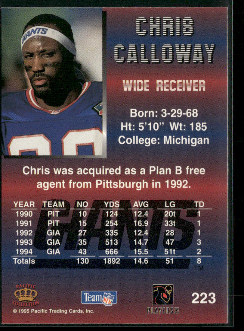 Chris Calloway 1995 Pacific #223 New York Giants