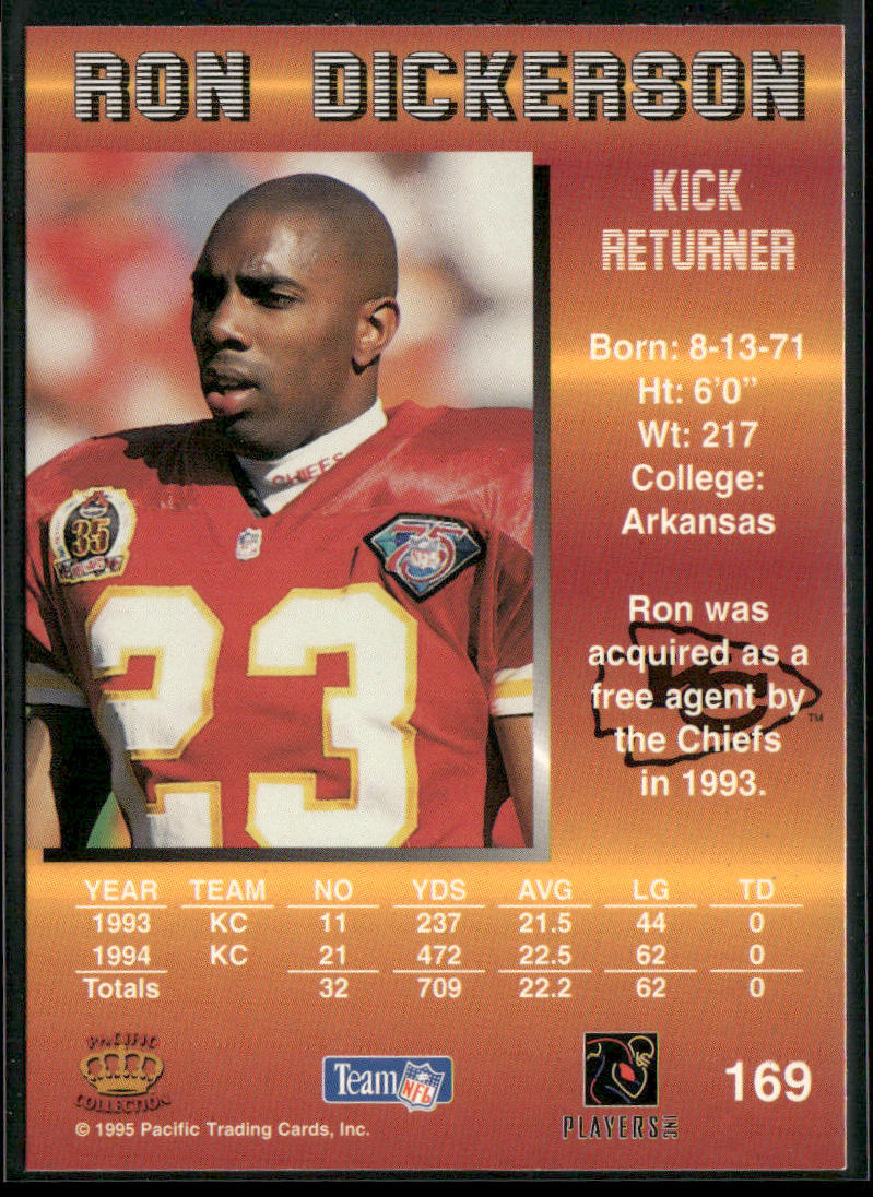 Ron Dickerson 1995 Pacific #169 RC Kansas City Chiefs