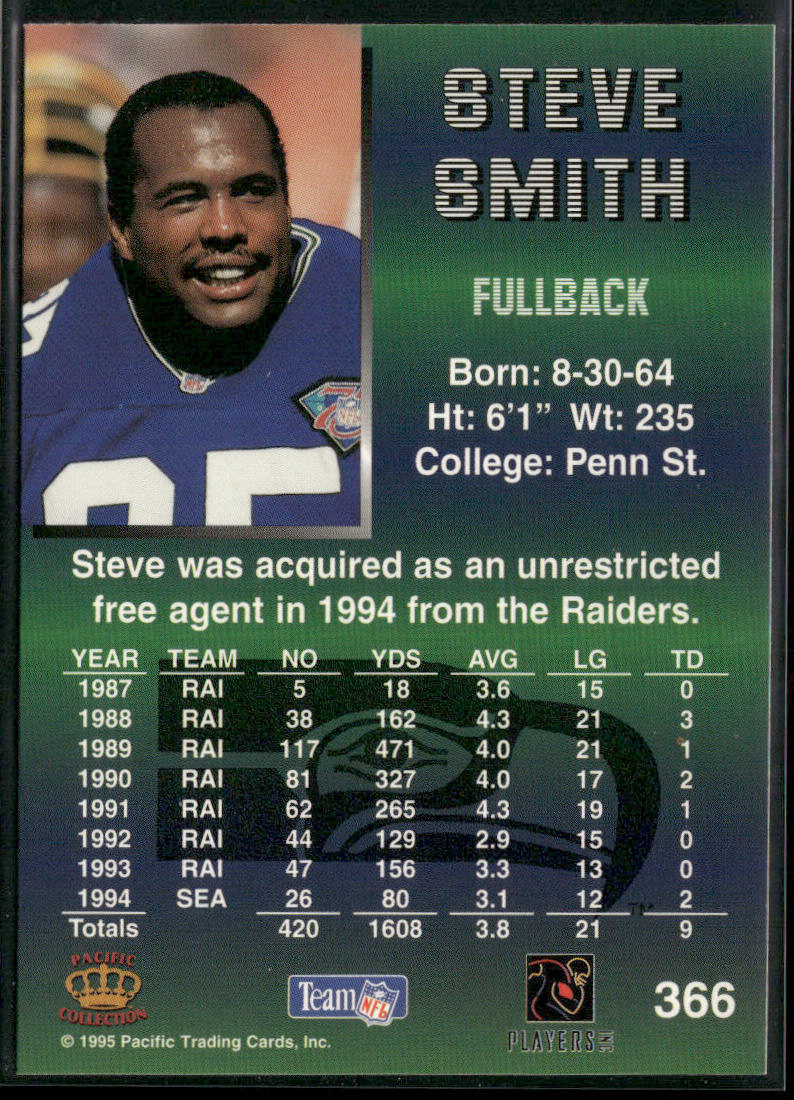 Steve Smith 1995 Pacific #366 Seattle Seahawks