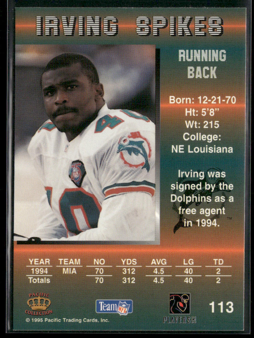 Irving Spikes 1995 Pacific #113 Miami Dolphins