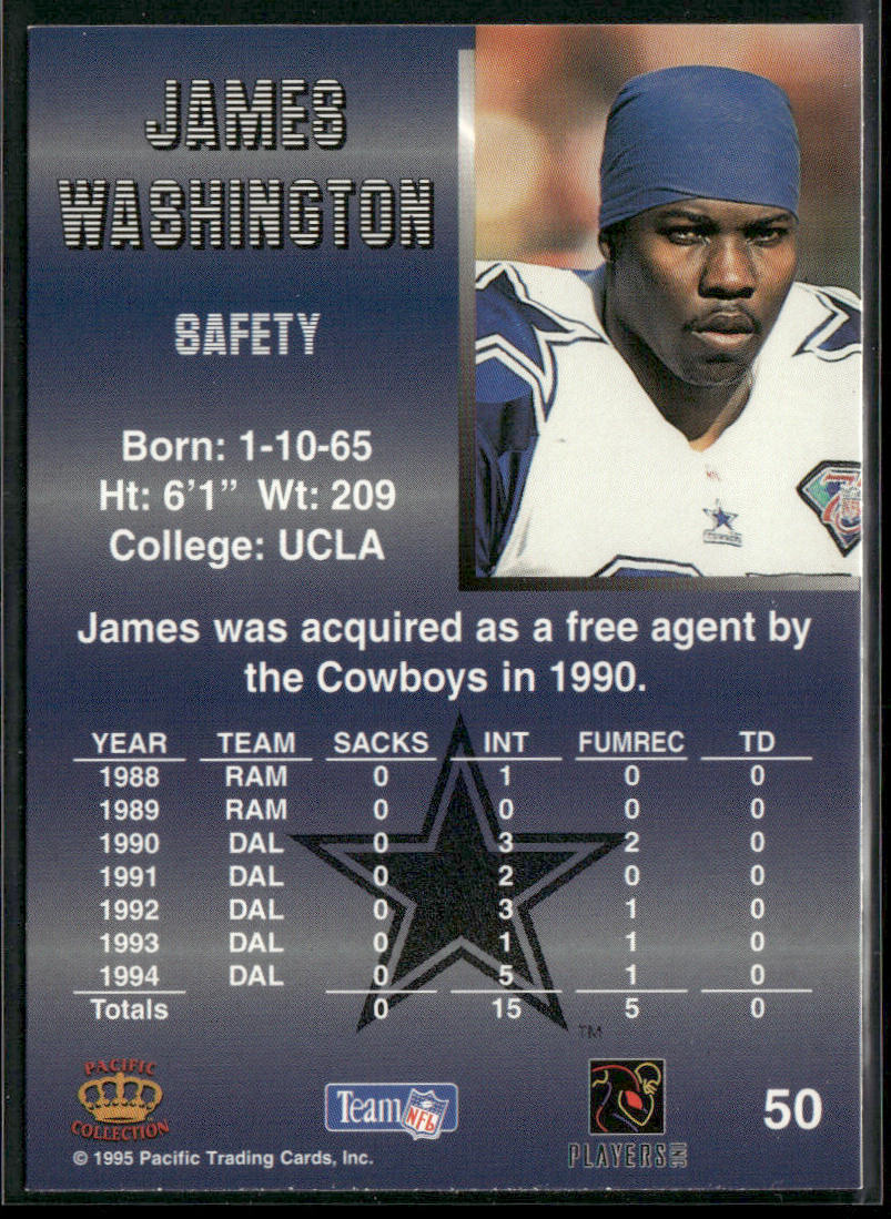 James Washington 1995 Pacific #50 Dallas Cowboys