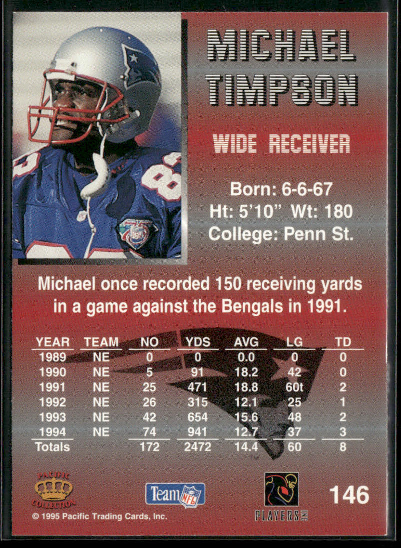 Michael Timpson 1995 Pacific #146 New England Patriots back