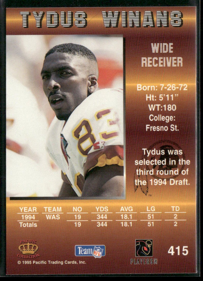 Tydus Winans 1995 Pacific #415 Washington Redskins back