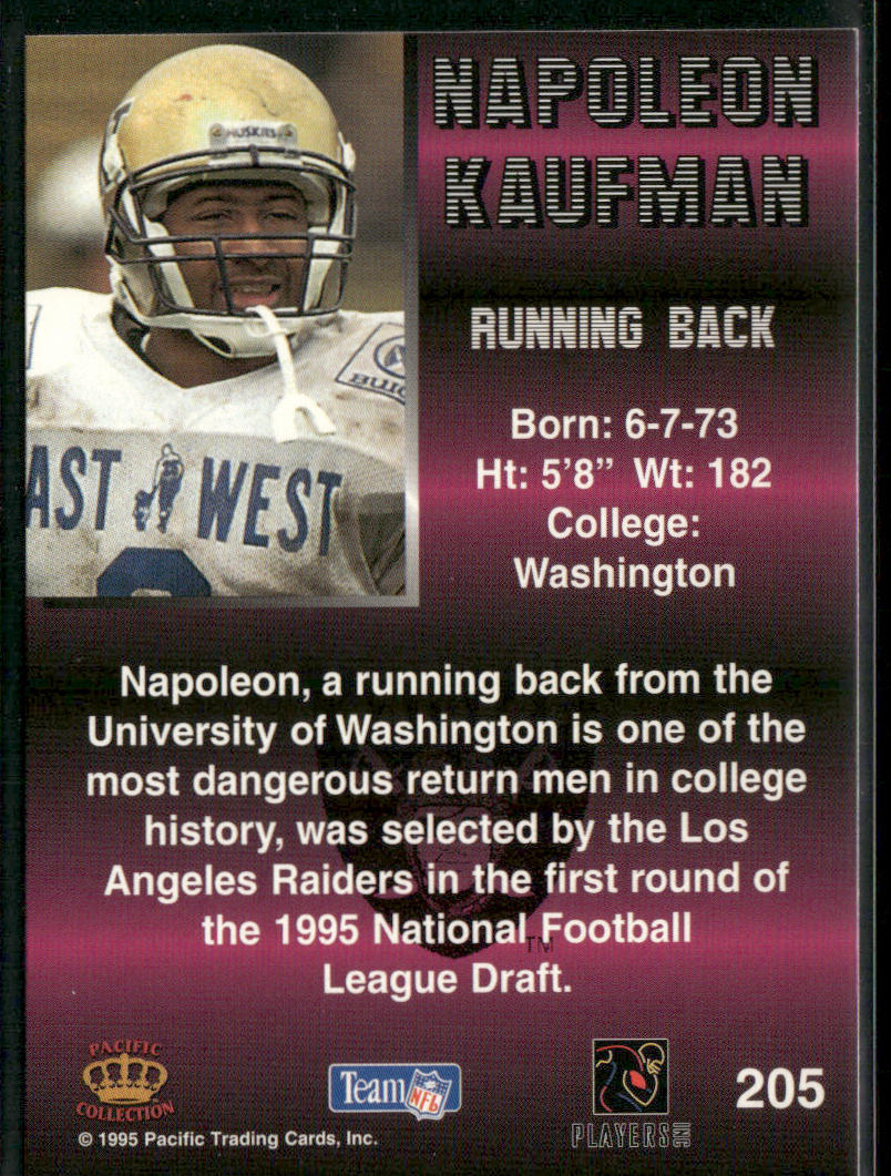 Napoleon Kaufman 1995 Pacific #205 RC Oakland Raiders back