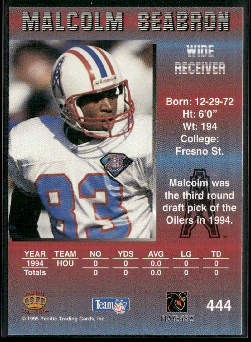 Malcolm Seabron 1995 Pacific #444 RC Houston Oilers back