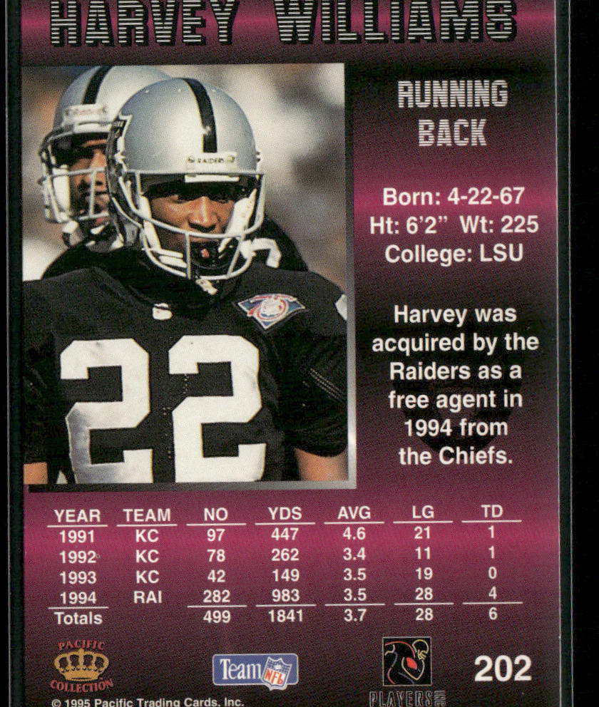 Harvey Williams 1995 Pacific #202 Oakland Raiders back
