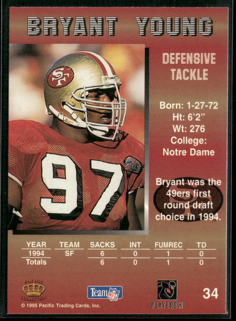 Bryant Young 1995 Pacific #34 San Francisco 49ers back