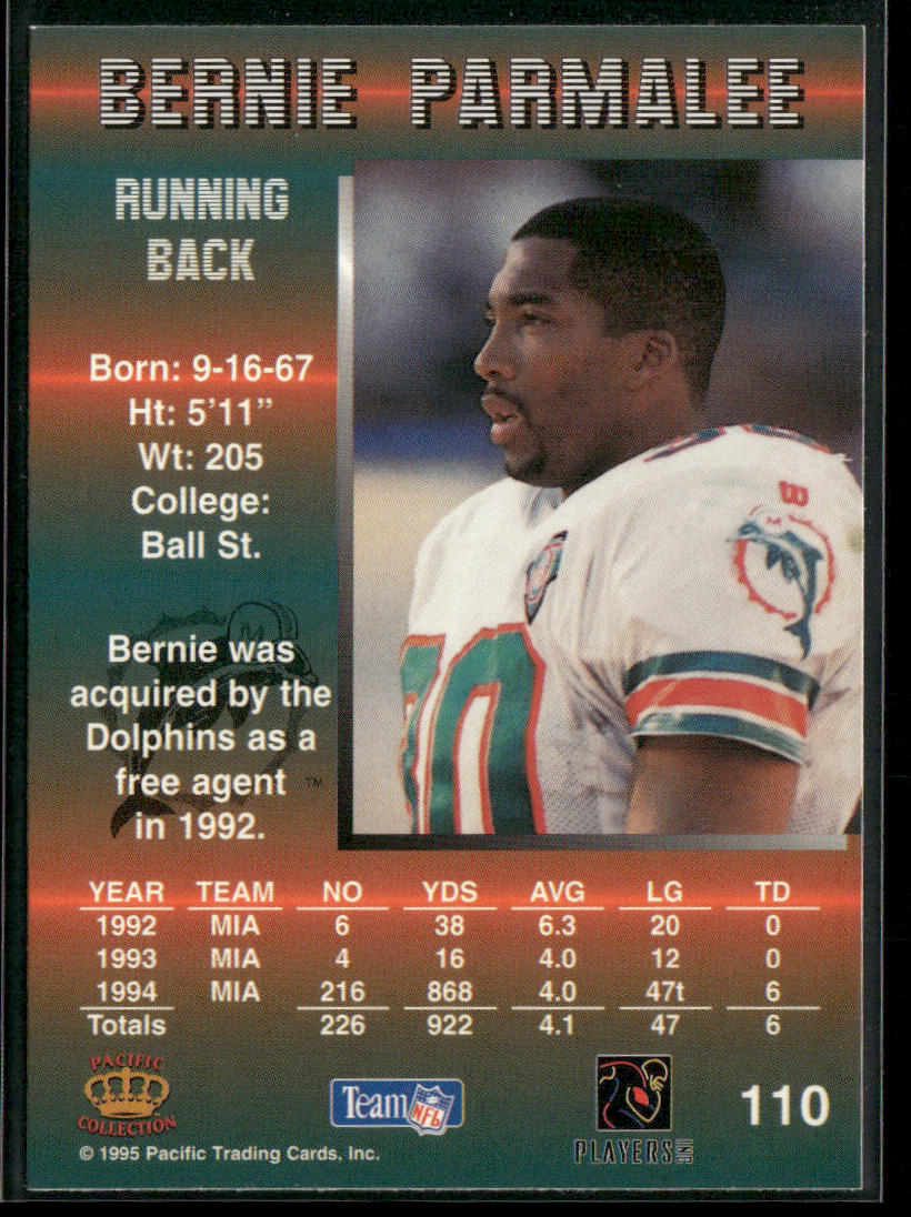 Bernie Parmalee 1995 Pacific #110 Miami Dolphins