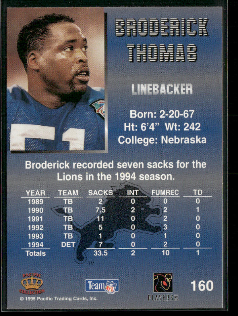 Broderick Thomas 1995 Pacific #160 Detroit Lions