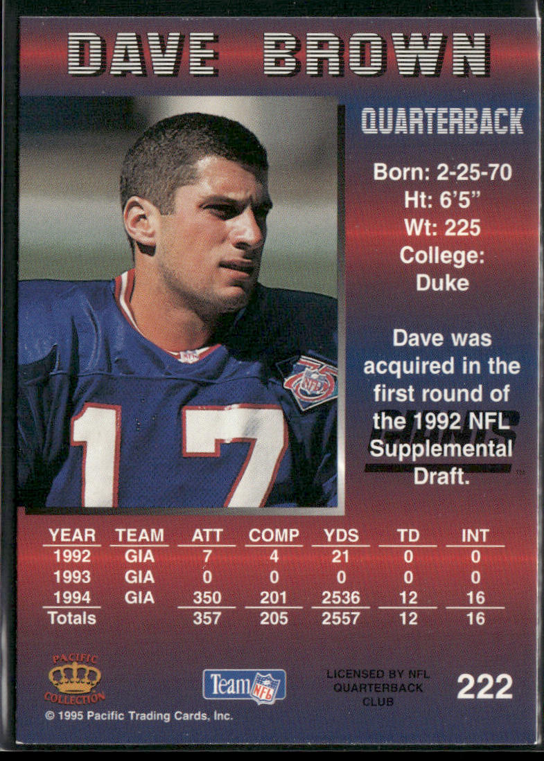 Dave Brown 1995 Pacific #222 New York Giants