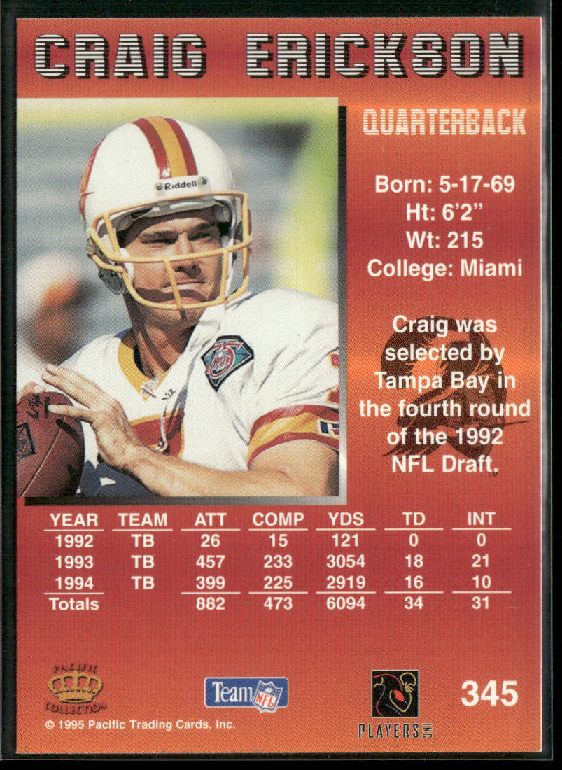 Craig Erickson 1995 Pacific #345 Tampa Bay Buccaneers back