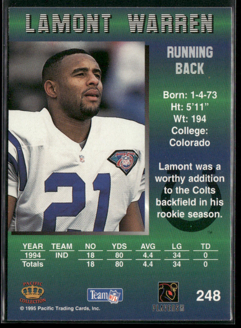 Lamont Warren 1995 Pacific #248 Indianapolis Colts back