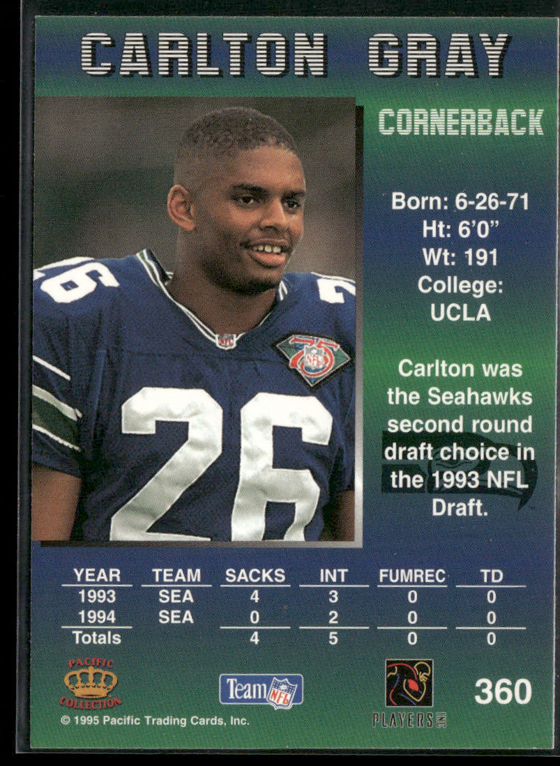 Carlton Gray 1995 Pacific #360 Seattle Seahawks back