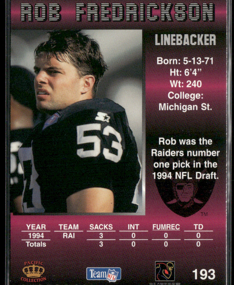 Rob Fredrickson 1995 Pacific Platinum #193 Oakland Raiders
