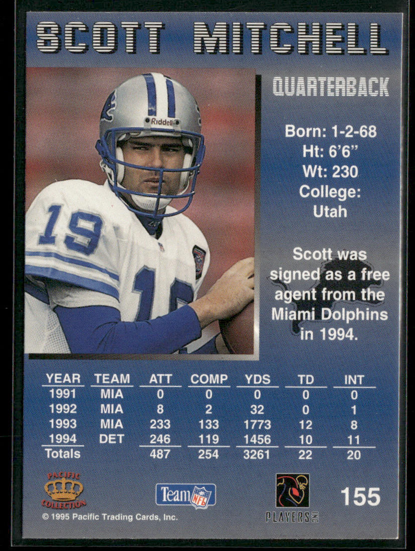 Scott Mitchell 1995 Pacific #155 Detroit Lions