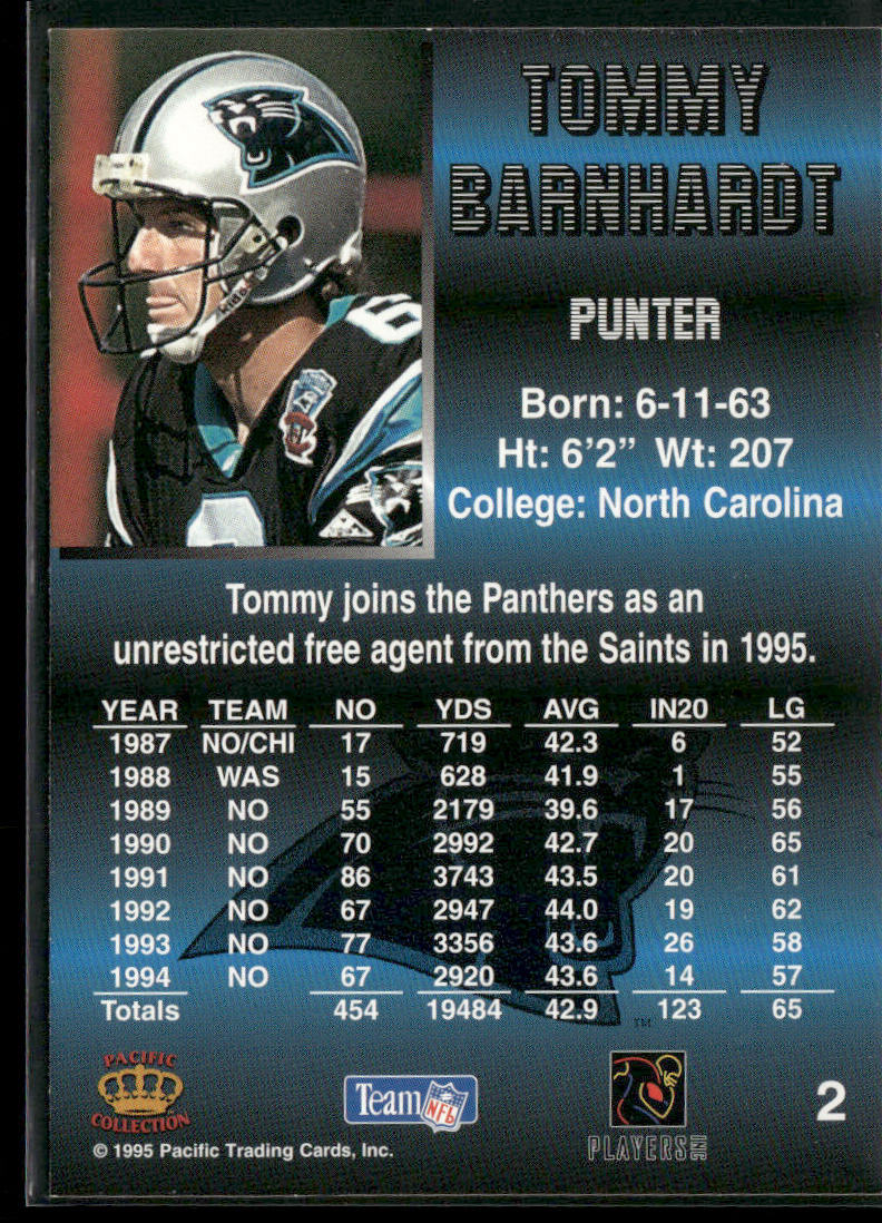 Tommy Barnhardt 1995 Pacific #2 Carolina Panthers