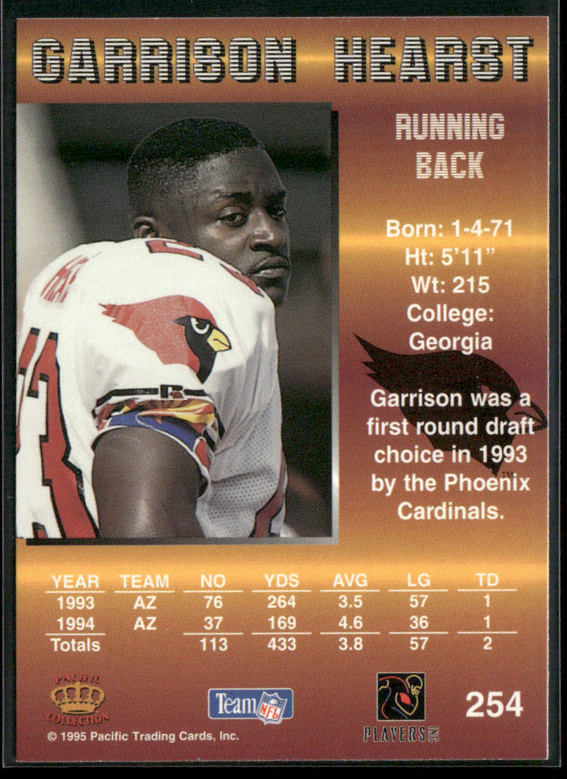 Garrison Hearst 1995 Pacific #254 Arizona Cardinals